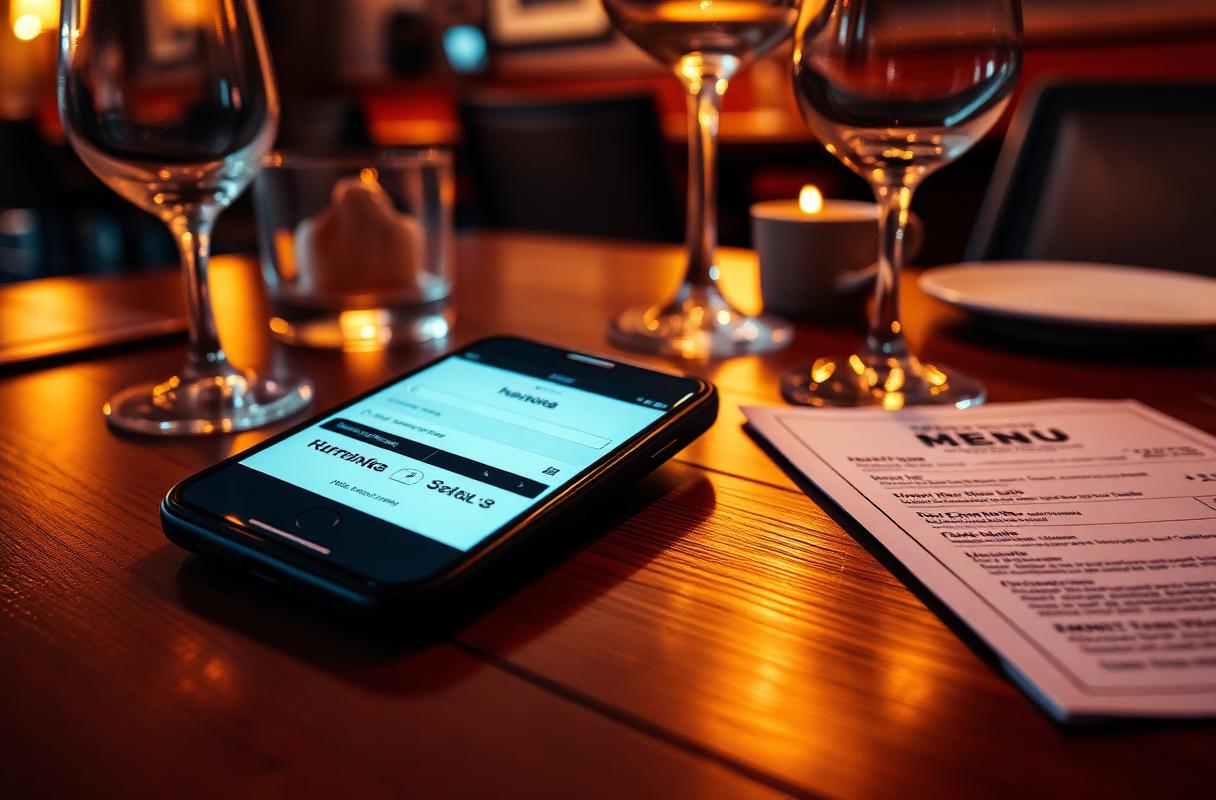 AI Airbnb Experiences horeca smartphone met meertalige boekingsbevestiging op een houten tafel naast een wijnglas en menukaart