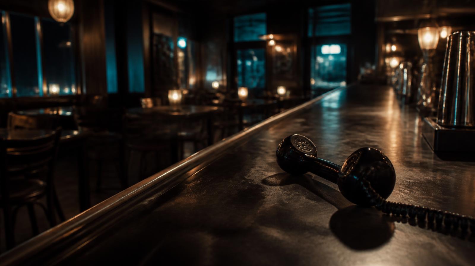 Bereikbaarheid verbeteren in de horeca closeup van telefoon op donkere bar in leeg restaurant bij avondlicht