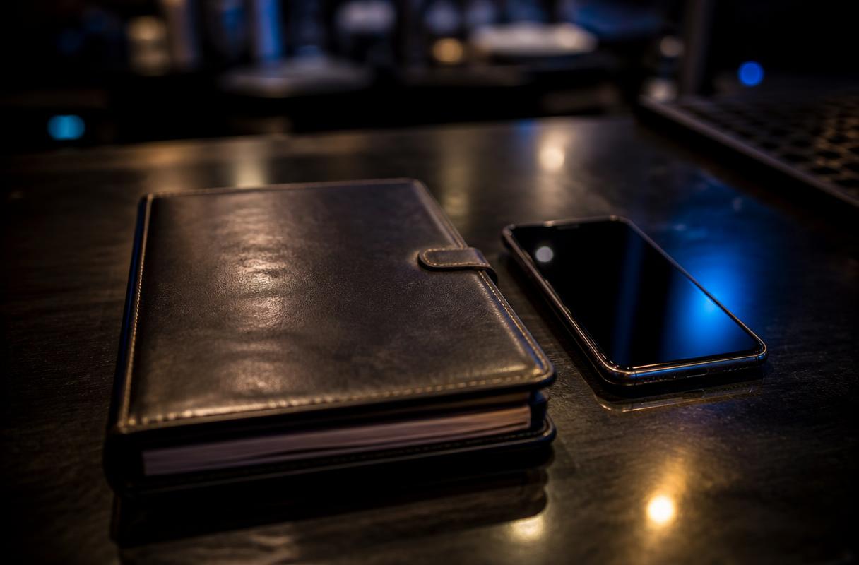 Black Friday horeca campagne closeup van reserveringsboek en telefoon op donkere bar in restaurant bij avondlicht
