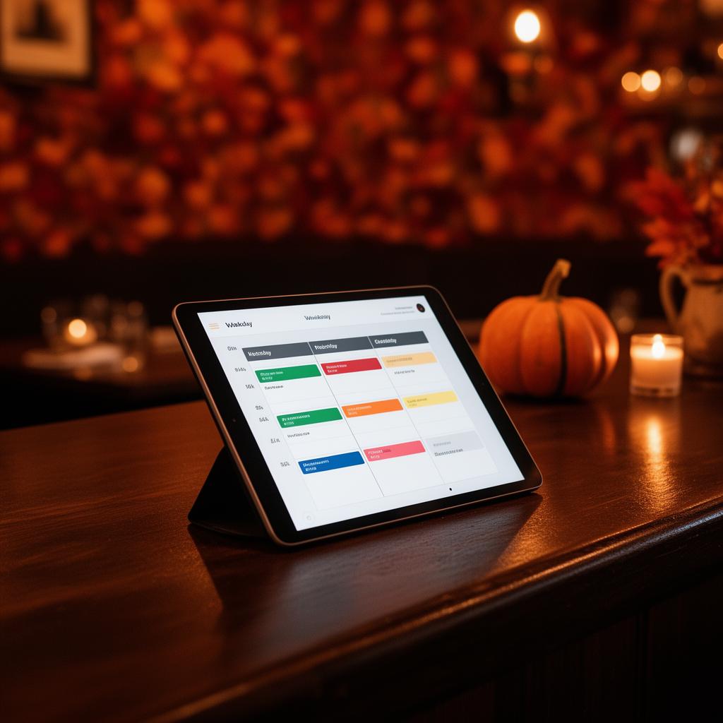 AI Halloween horeca campagne planning per week op tablet in restaurant