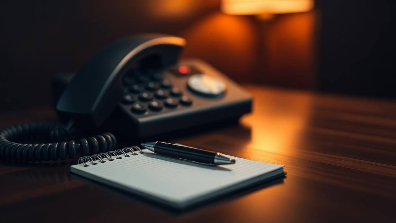 AI horeca trends 2026 closeup van telefoonhoorn en notitieblok op donkere balie