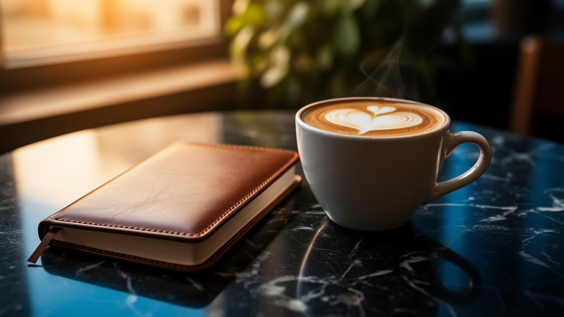 AI horeca verwachtingen 2026 closeup van koffiekop en notitieboek op marmeren tafel