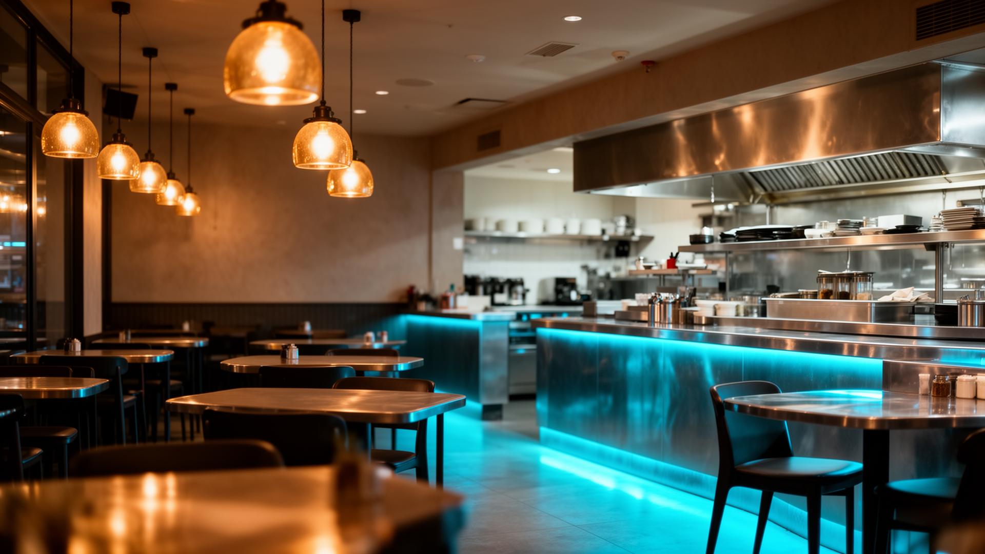 AI implementeren restaurant modern bistro interieur met open keuken