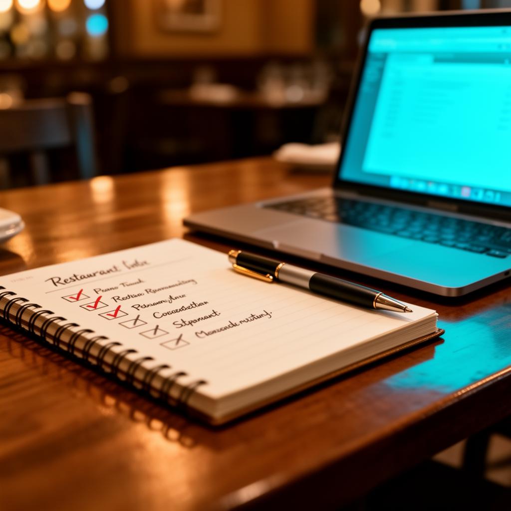 AI implementeren restaurant notitieboek met checklist en laptop op tafel