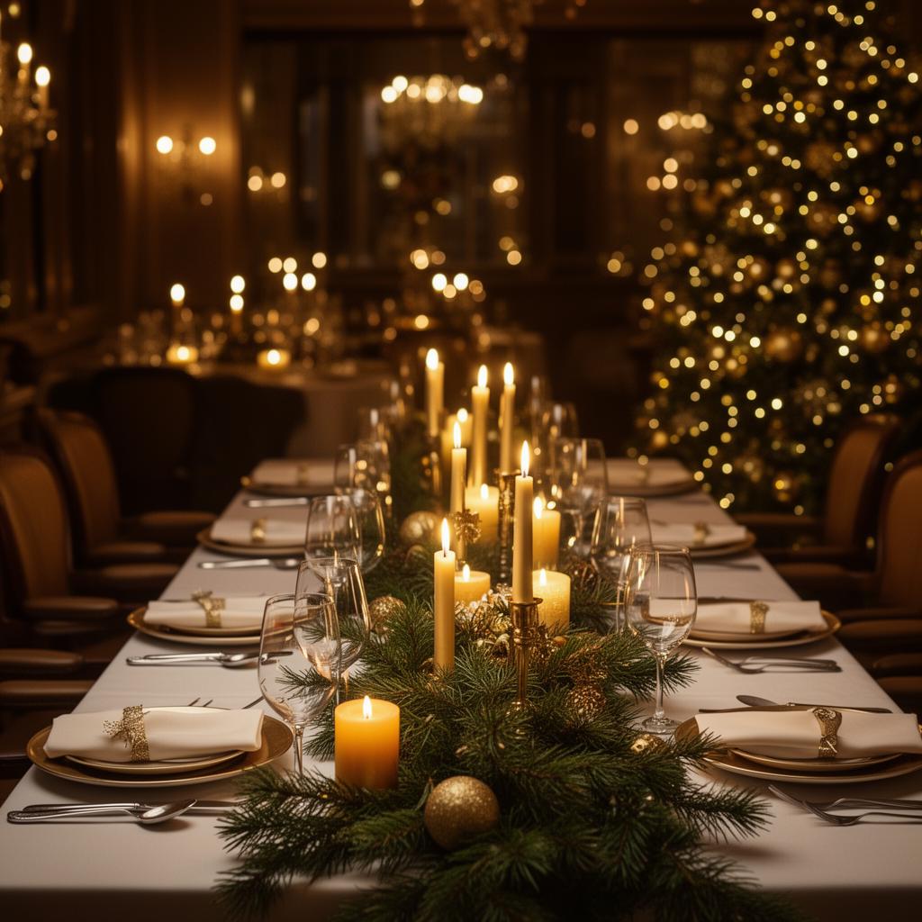 AI kerstcampagne horeca 2025 sfeervolle kersttafel in restaurant met kaarsen en dennentakken