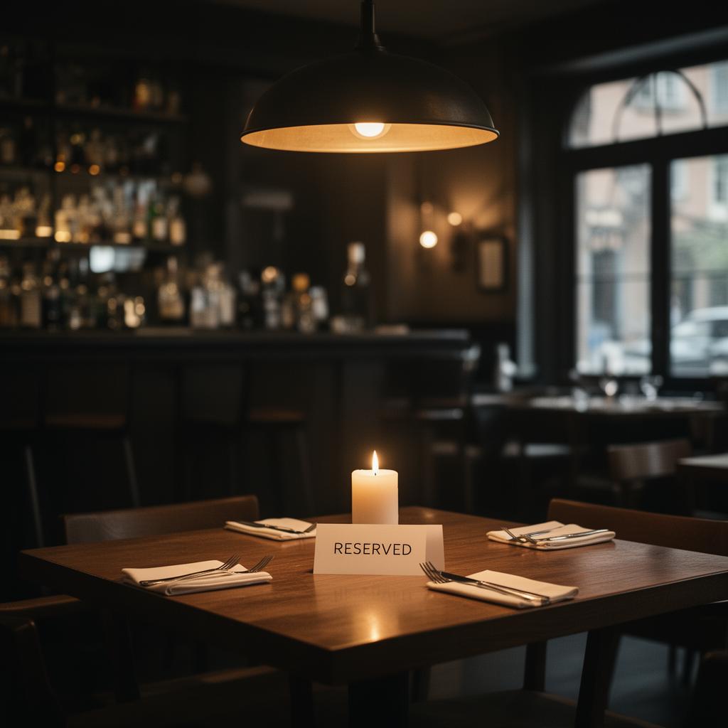 AI no-show beleid communiceren horeca lege gereserveerde tafel met kaars in restaurant