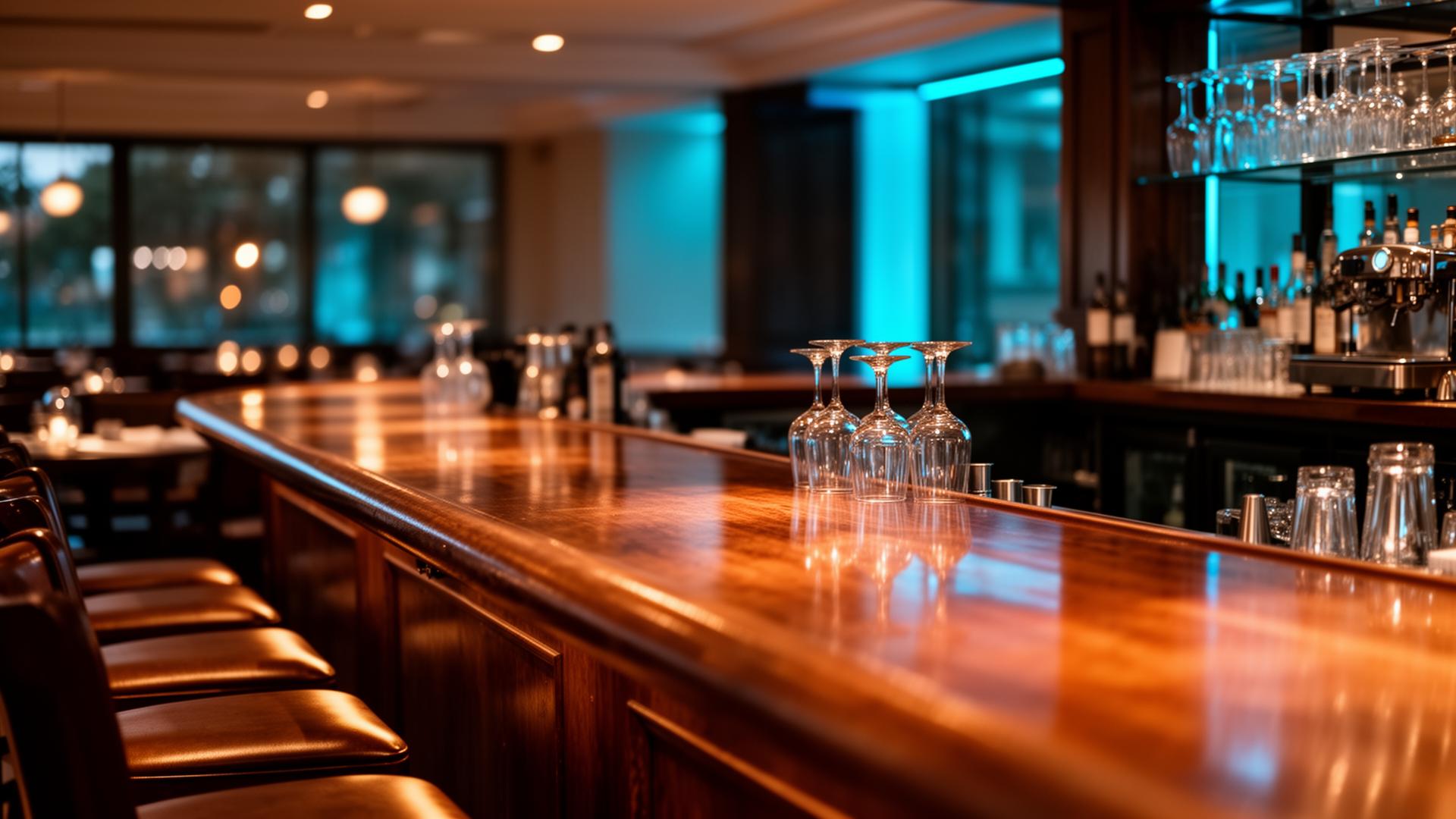 AI personeelstekort horeca 2025 lege bar met servies en avondlicht