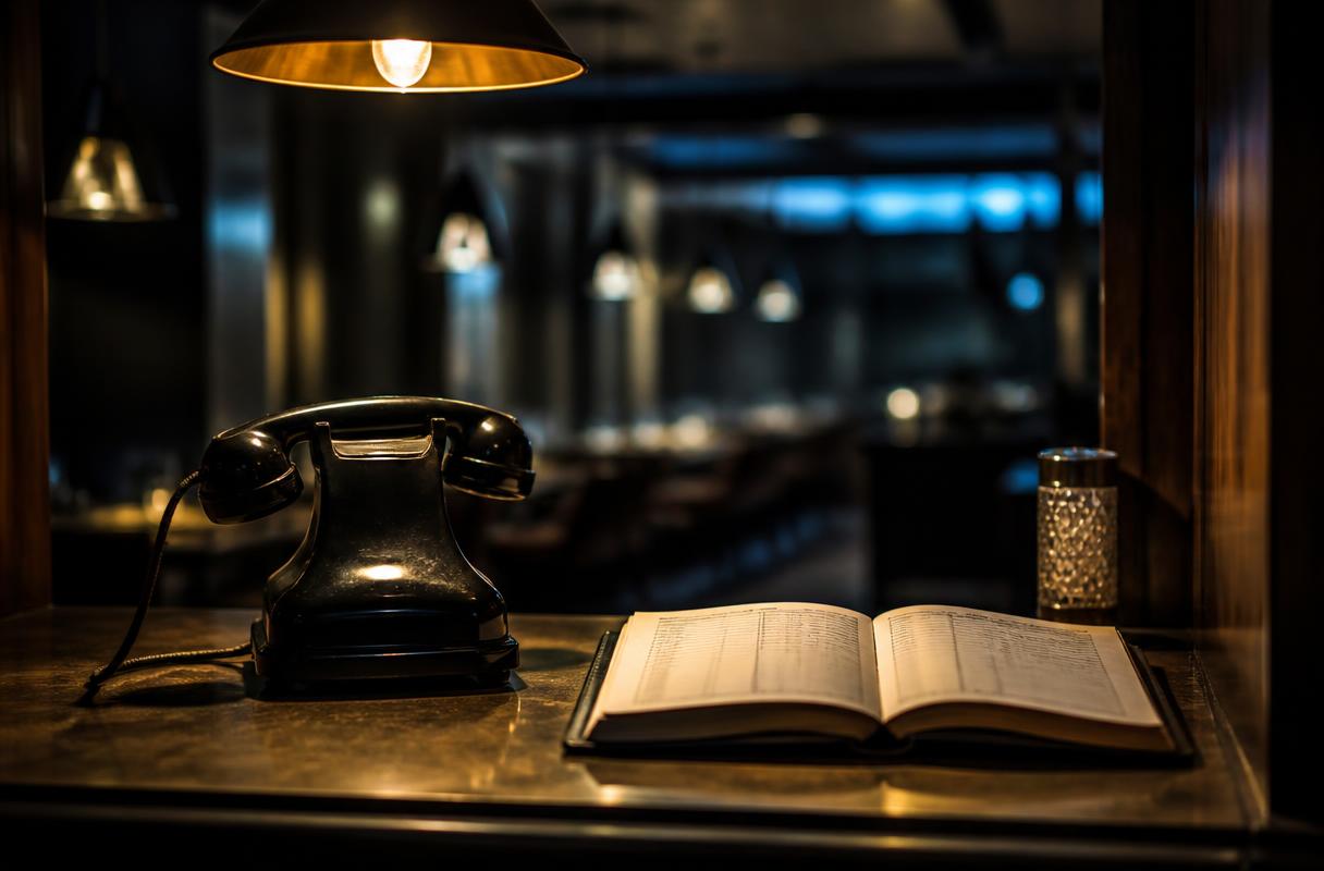 Personeelstekort horeca closeup van rinkelende telefoon naast reserveringsboek op donkere bar