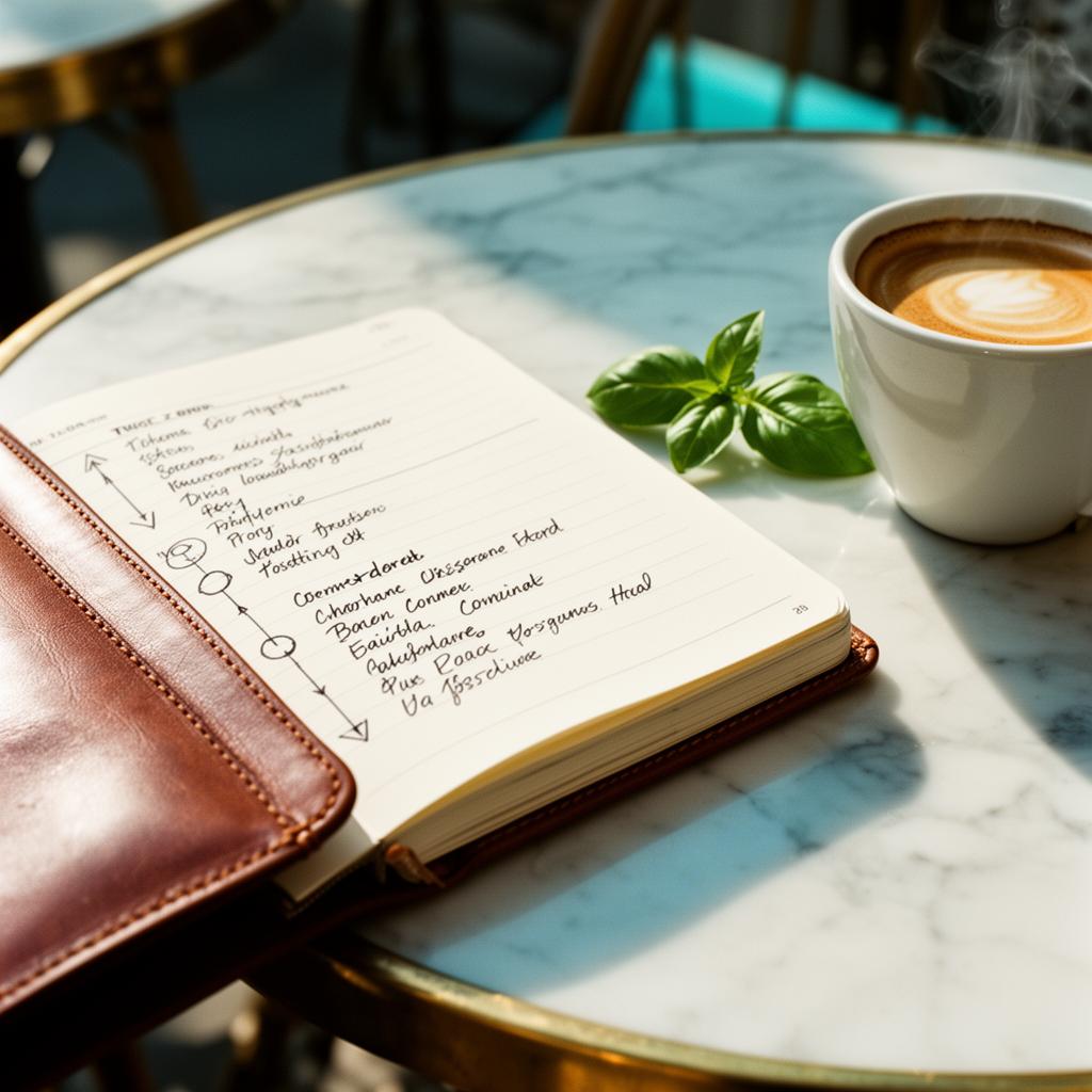 AI zomervoorbereiding horeca 2026 leren planner met handgeschreven tijdlijn naast espresso op zonnige marmeren cafetafel