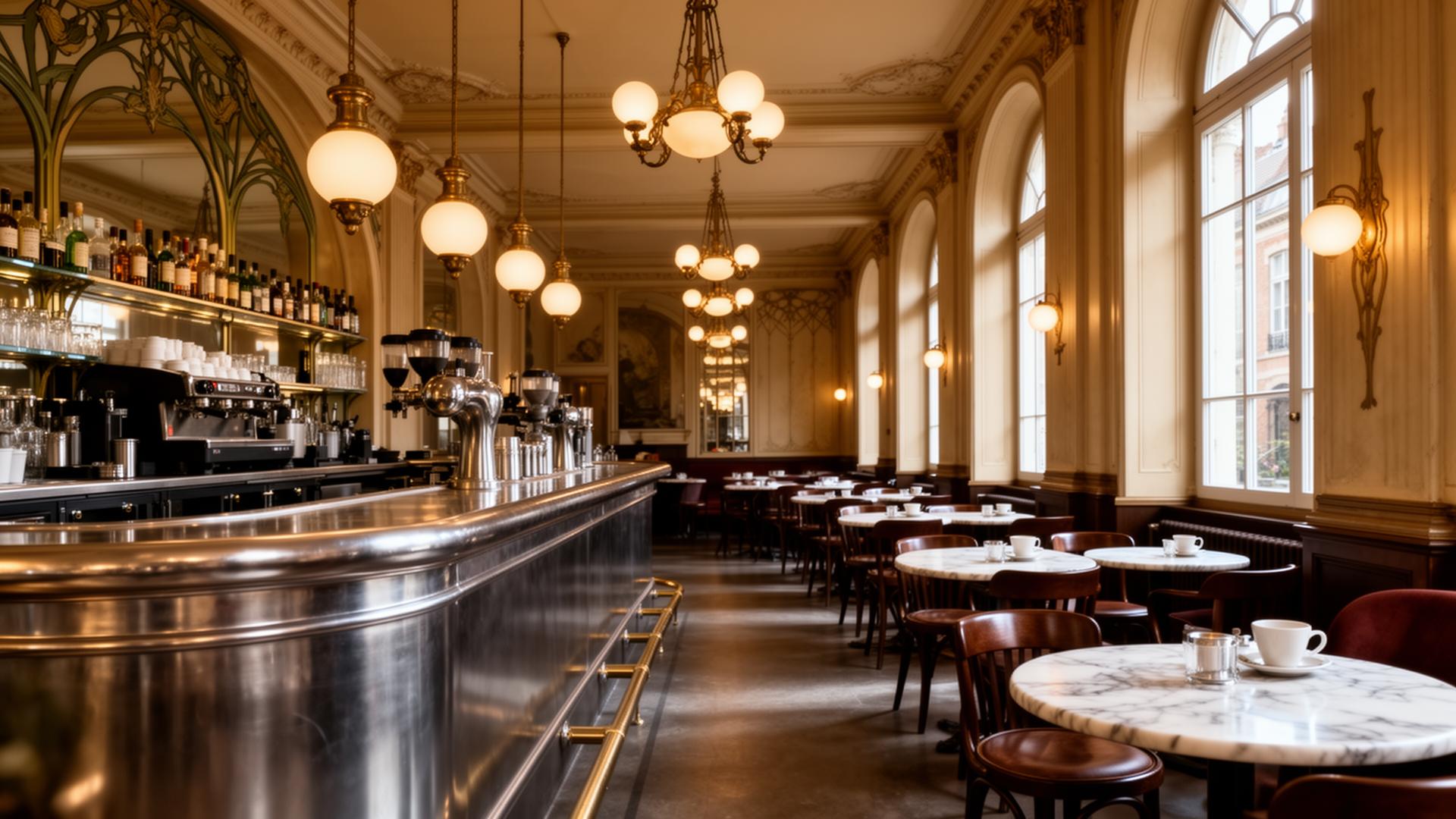 Belgisch cafe casestudy AI sfeervol grand cafe in Gent met zinken bar en marmeren tafels