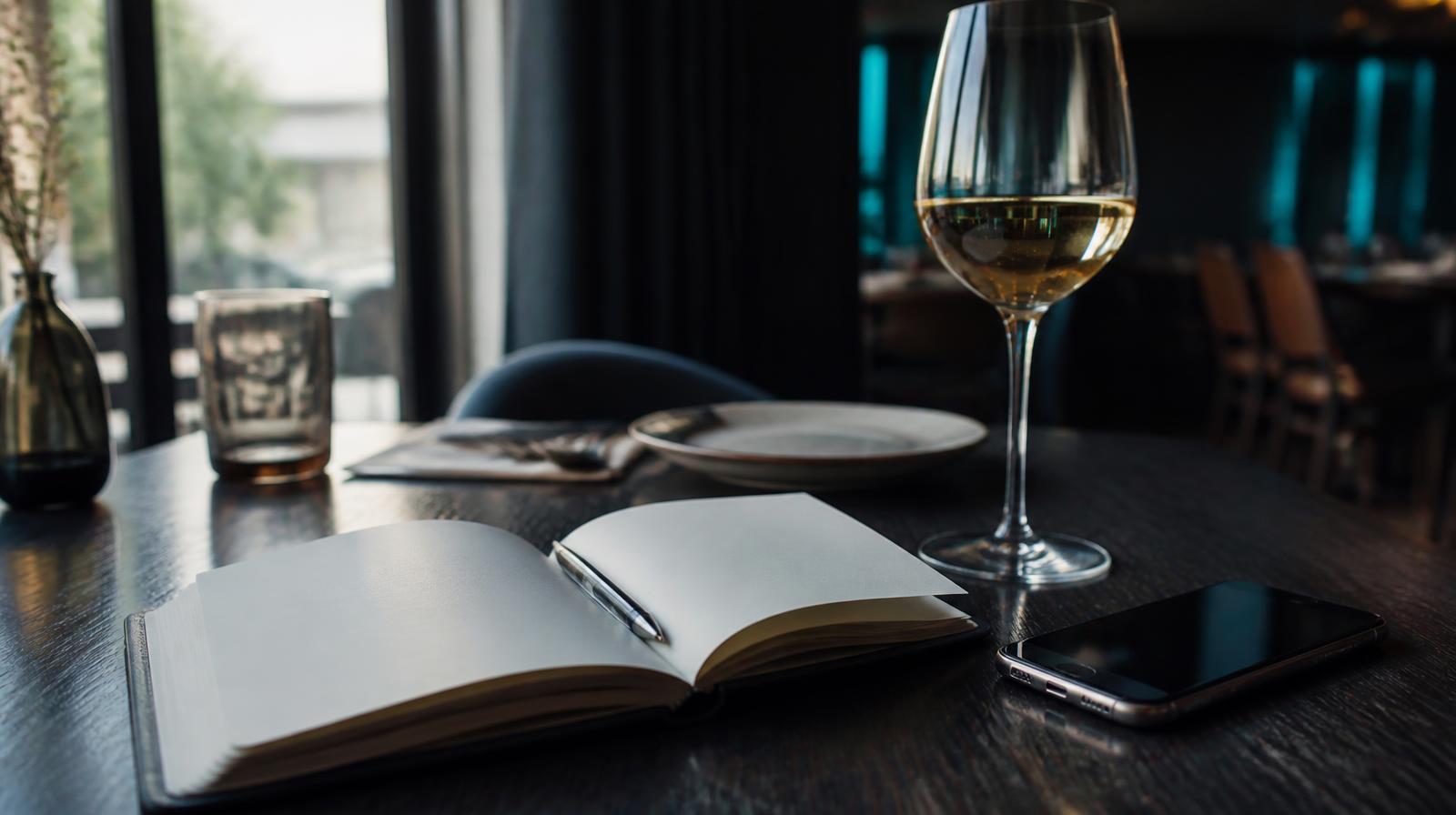 Complete AI gids horeca 2026 closeup van gedekte restauranttafel met notitieboek en telefoon