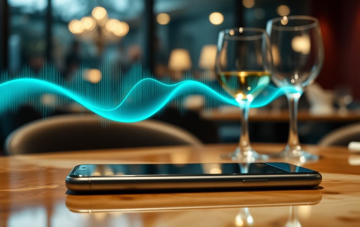 AI telefonie horeca dashboard en koptelefoon op bureau