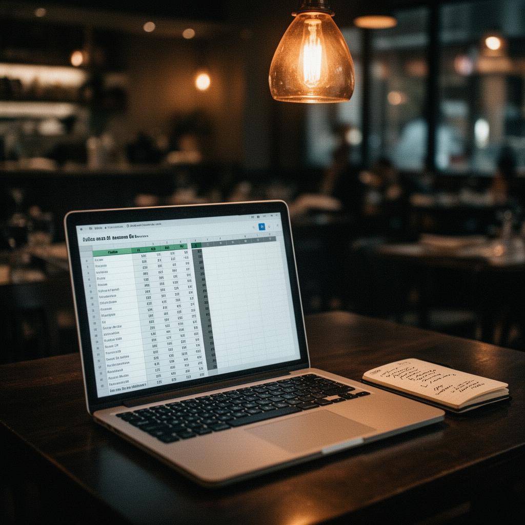 HorecaHub ai vergelijking alternatieven 2025 dashboard: donker bureau met laptop en aantekeningen in warm avondlicht