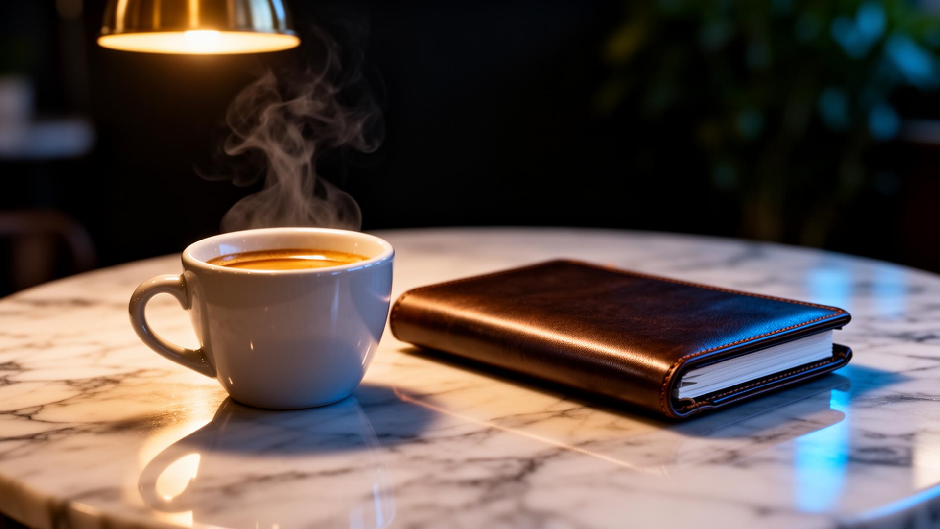 Nieuwjaarsresoluties horeca AI 2026 closeup van koffiekop en agenda op marmeren cafetafel